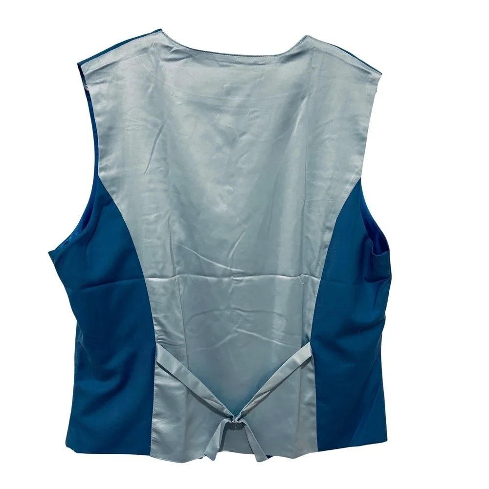 Coofandy Suit Vest Mens Large Blue V-Neck 5-Button Adjustable Back Waistcoat